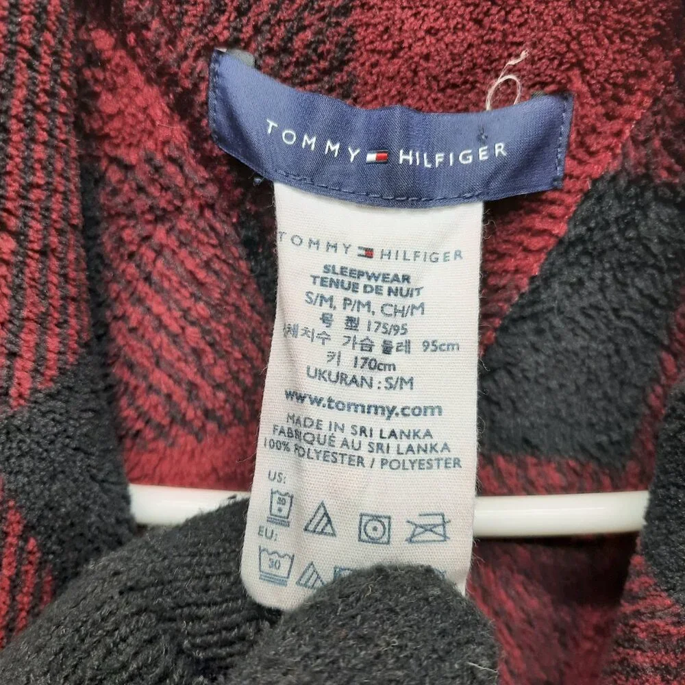 Tommy Hilfiger Mens Medium Plaid Fleece Robe Red Black Sleepwear Pajamas Warm